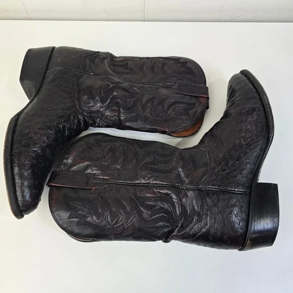 Dan Post Mens Full Quill Ostrich Western Cowboy Boots 11 D Black Cherry Mexico